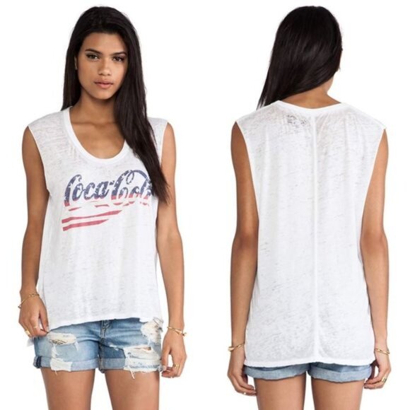 NEW Chaser x Coca Cola Logo Coke USA Flag Burnout Oversized Muscle Tee Sz. XS - Picture 2 of 2